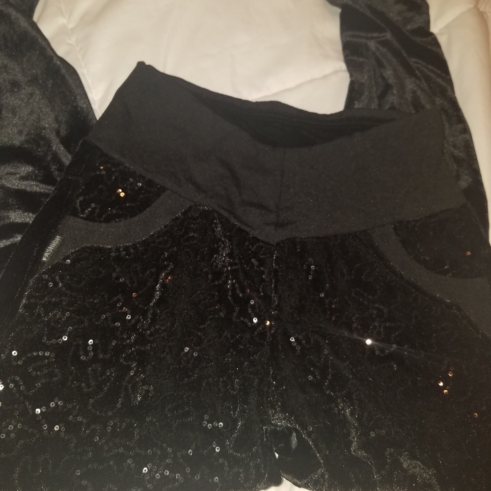 Glitter crushed velvet stretch pants NWOT
